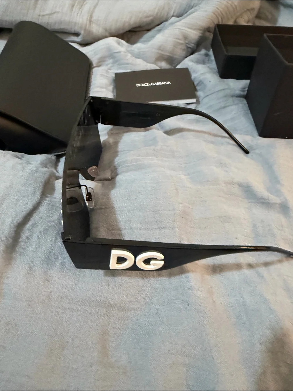 Dolce & Gabbana Black Shield Sunglasses with White Logo-worn twice